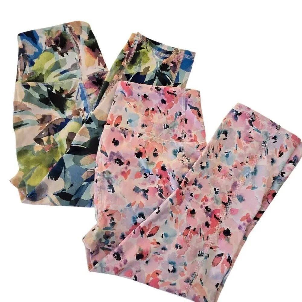RBX Womens Set of Two Stretch Floral Pull-On Cropped Leggings Multicolor Large
